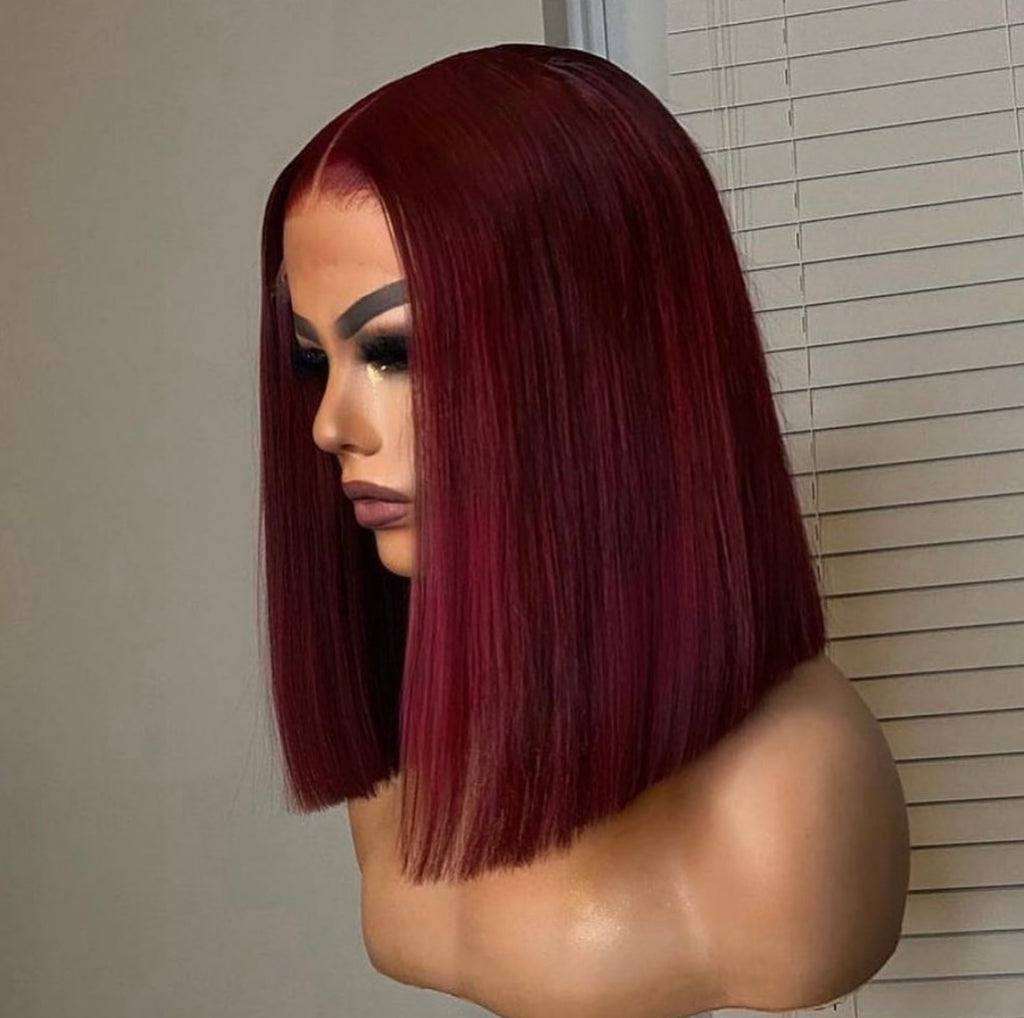 Chichi Blunt Cut Neck Length 13x4 Straight Bob Wig With Dark Red