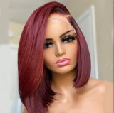 Chichi Blunt Cut Neck Length 13x4 Straight Bob Wig With Dark Red Burgundy Color