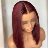 Chichi Blunt Cut Neck Length 13x4 Straight Bob Wig With Dark Red Burgundy Color